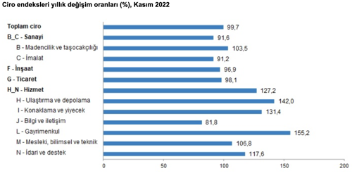 Ciro Endeskleri Yıllık Değişim Oranları (%), Kasım 2022